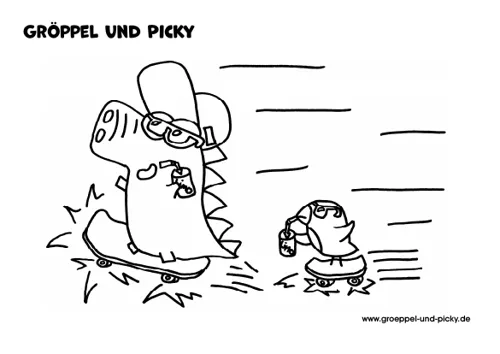 Vorschau: Gröppel und Picky auf dem Skateboard